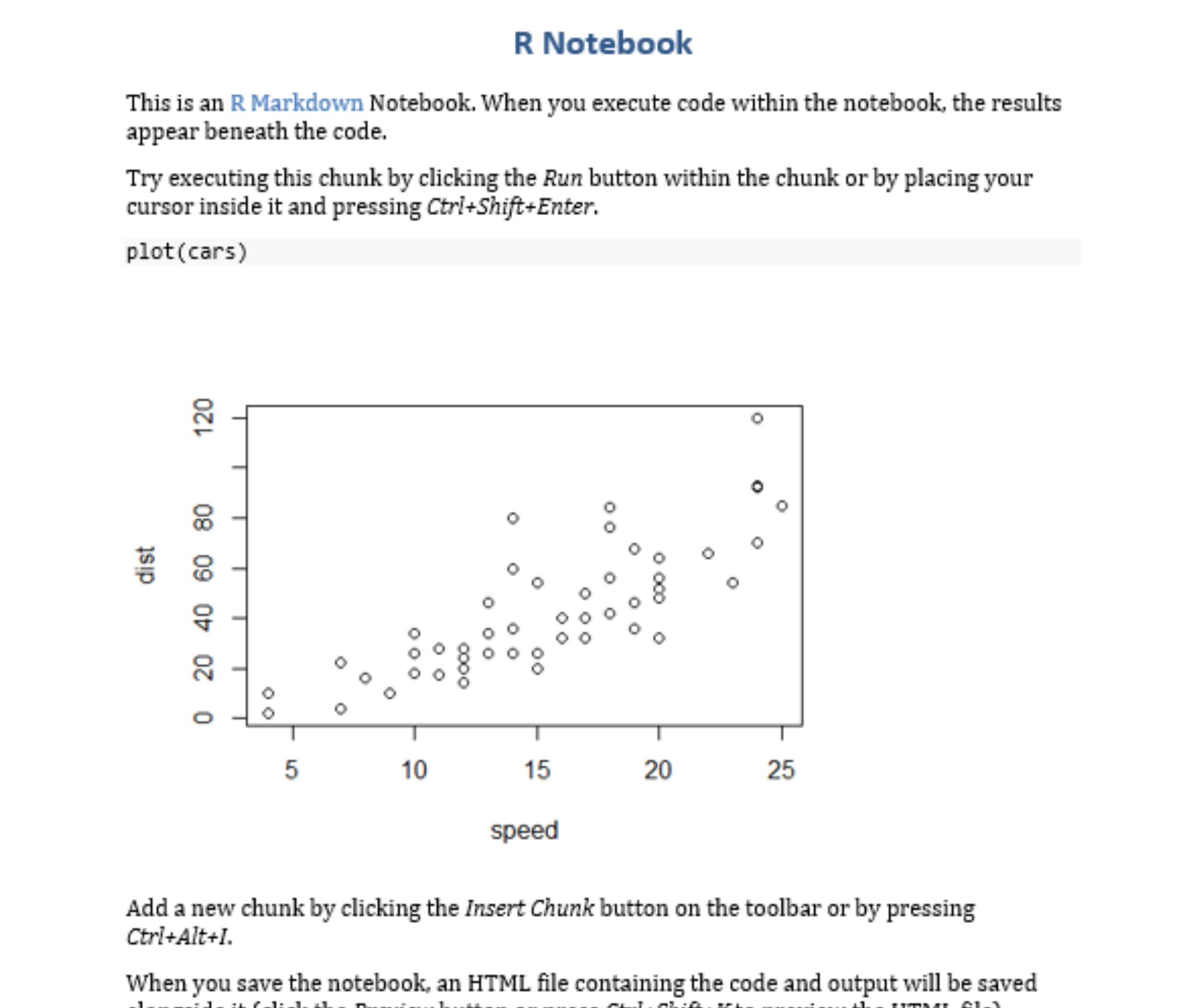 Screenshot of the Microsoft Word rendering of the R notebook template, with steel blue headings and black writing on white background.